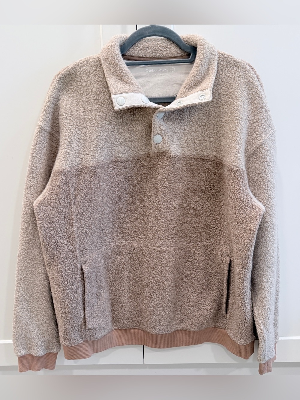Outdoor Voices Wool Blend Sherpa Snap Pullover Fleece Jacket Beige Women’s S
